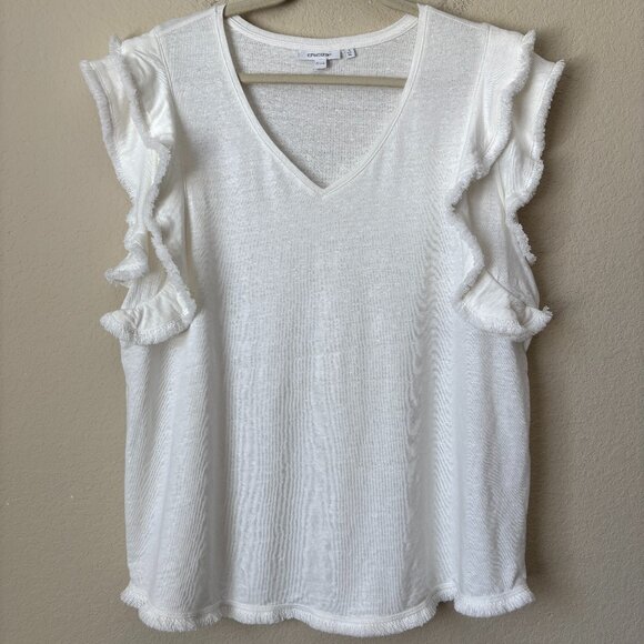 Chico’s XL Linen Flutter Fringed Sleeve V-Neck Top Shirt - Picture 1 of 12